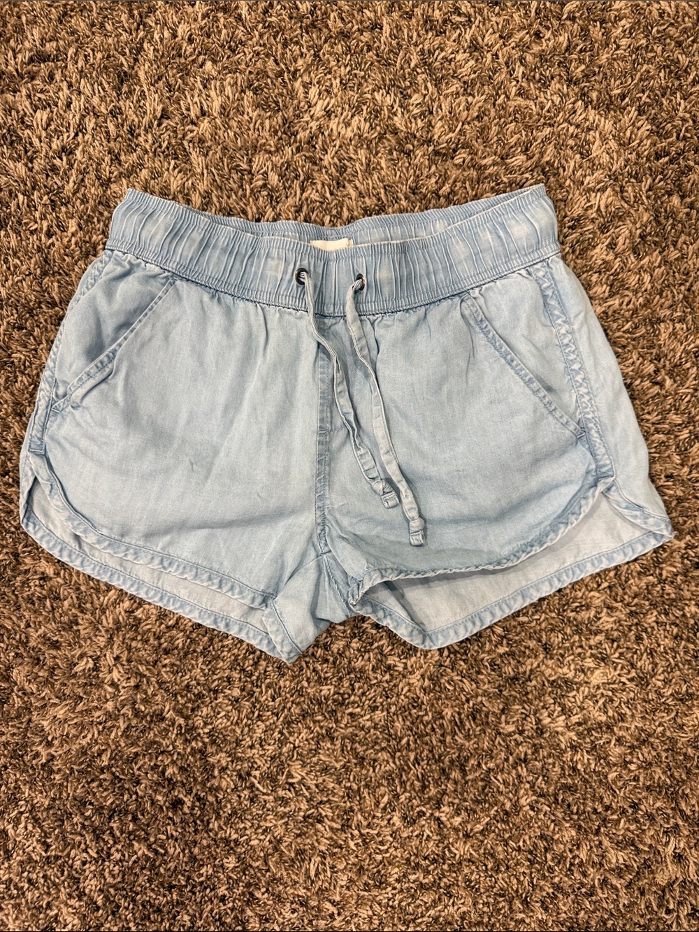 SO Light Blue Elastic Drawstring Denim-Style Athletic Shorts